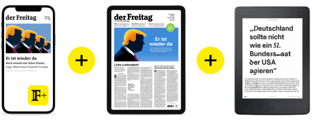 der Freitag Ausgabe 03/25 auf dem Mobiltelefon + auf dem Tablet + auf dem E-Book-Reader