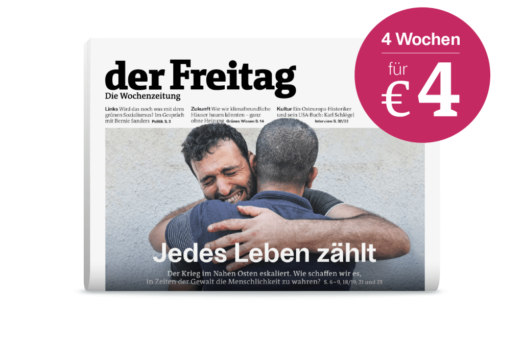 der Freitag Print-Cover Ausgabe 41/2023 sowie der Hinweis „4 Wochen für € 4“
