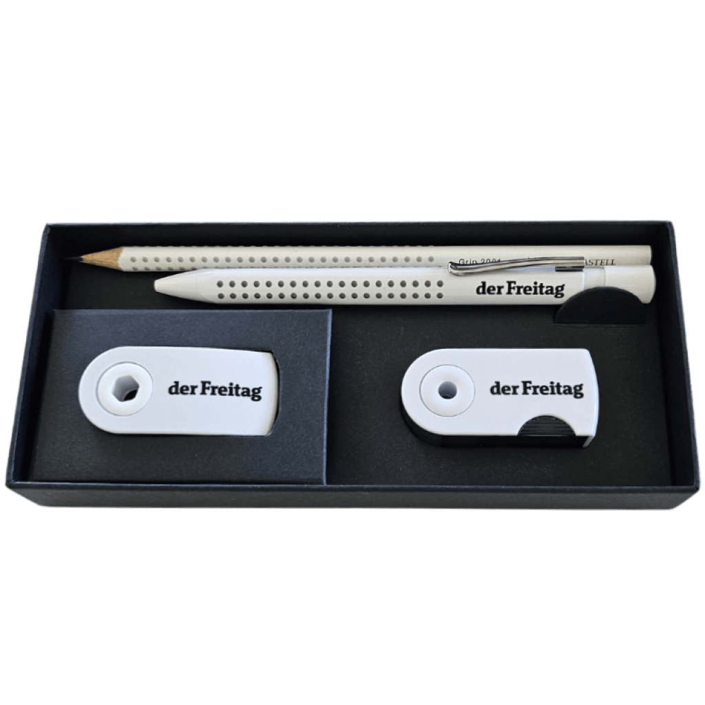 4-teiliges Schreibset von Faber Castell mit Freitag-Branding als kostenlose Abo-Prämie