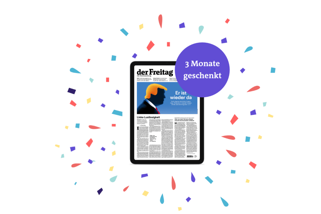 Tablet mit Trumpcover von Ausgabe 03/2025 zum F+ Jubiläum: wir schenken Ihnen 3 Monate beim Jahres- bzw. Halbjahresabo.