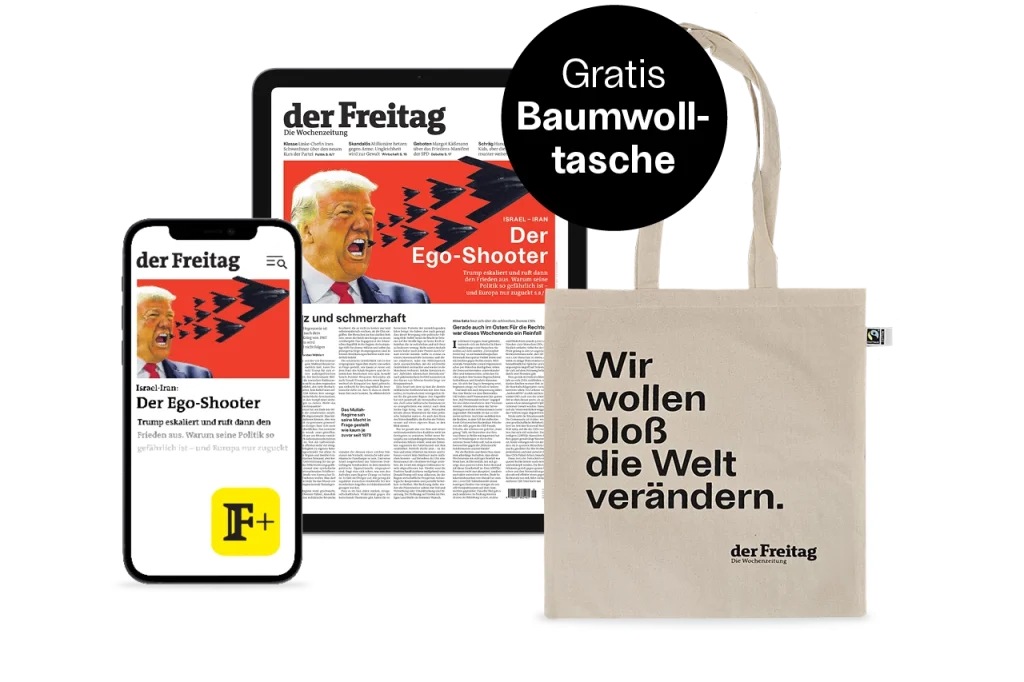 Digital-Cover Ausgabe 26/2025 auf Handy und Table. Aboprämie Freitag-Tasche