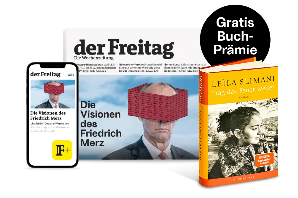 der Freitag Kombi-Cover Le&iuml;la Slimanis Roman als Abopr&auml;mie