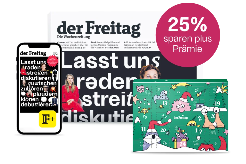 der Freitag Kombi-Cover Ausgabe 52/2024 mit Aboprämie Adventskalender