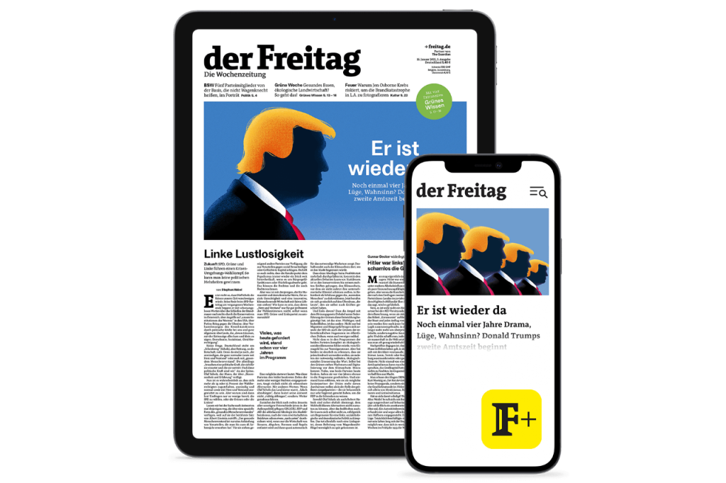 der Freitag Digital-Cover Ausgabe 03/2025 auf einem Tablet