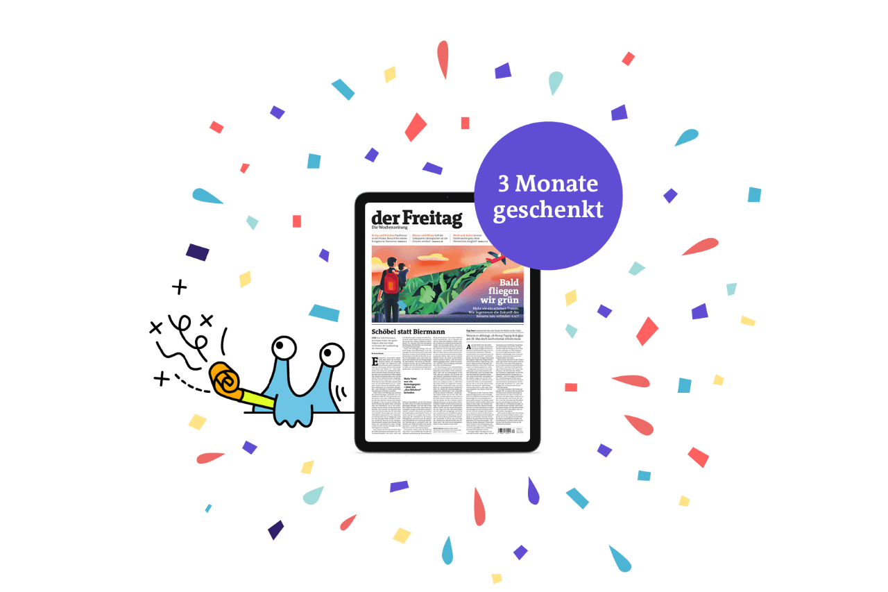 der Freitag zum F+ Jubiläum: Digital Abo 12 Monate lesen, nur 9 bezahlen