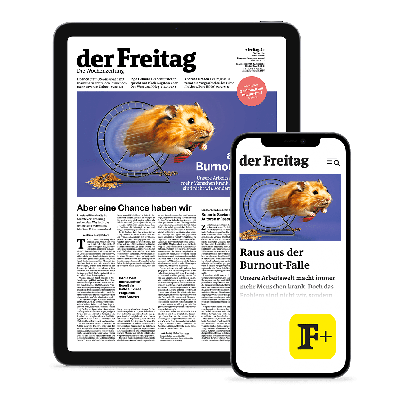 Entdecken Sie die aktuelle Ausgabe von „der Freitag - die Wochenzeitung“ als Digital-Abo: aktuelles Titelthema „Raus aus der Burnout-Falle“