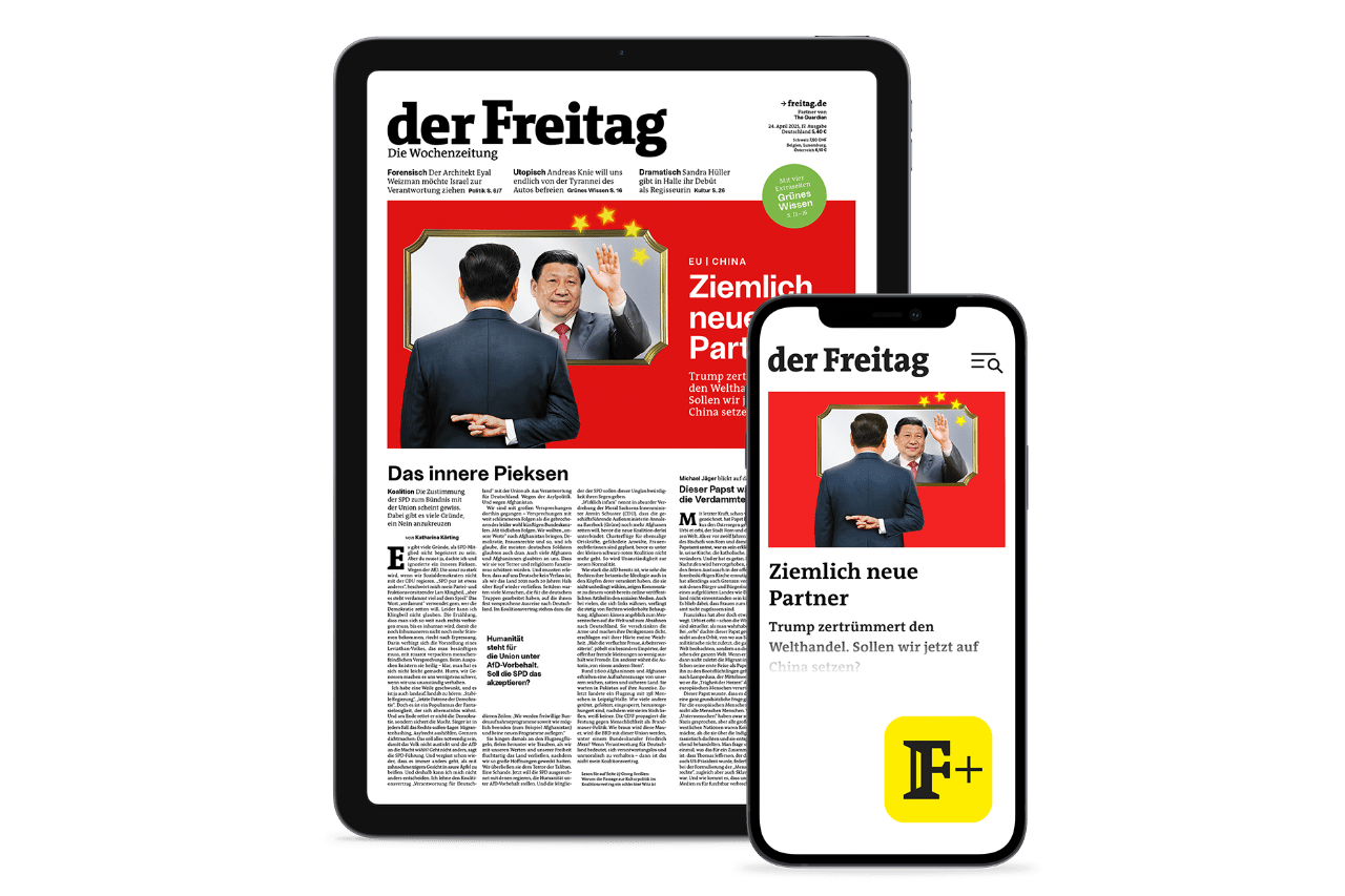 der Freitag – die Wochenzeitung kostenlos digital lesen: Smartphone und Tablet mit dem aktuellen Titelbild