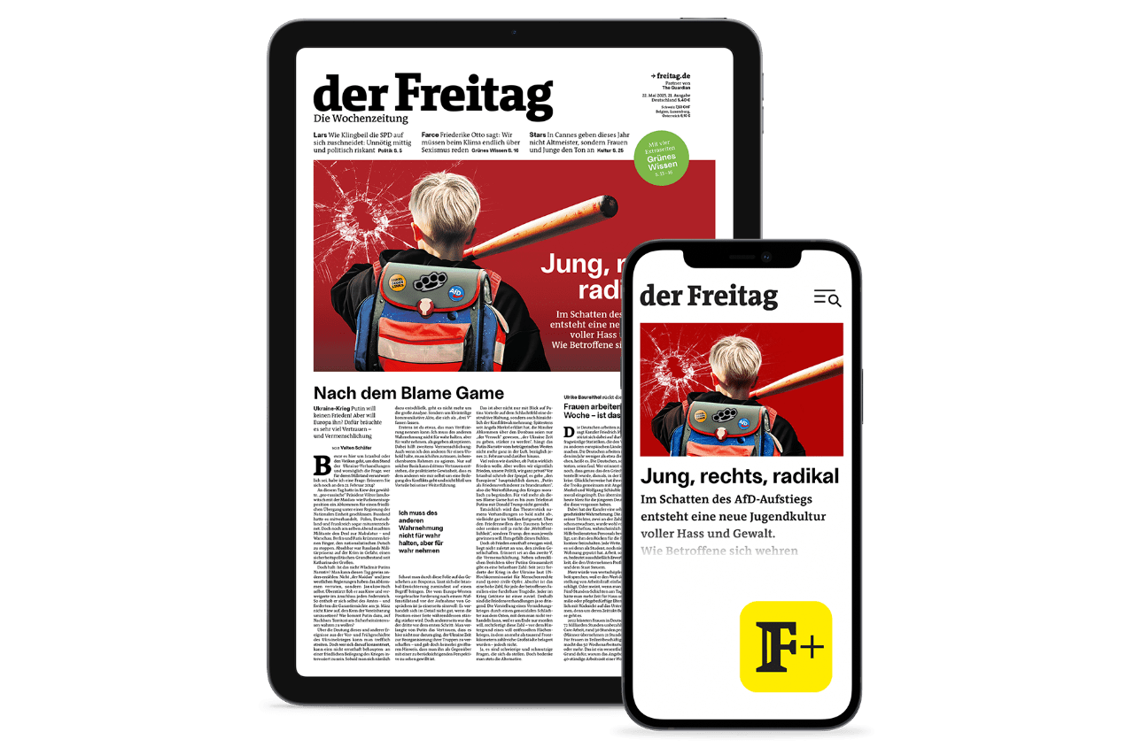 der Freitag – die Wochenzeitung kostenlos digital lesen: Smartphone und Tablet mit dem aktuellen Titelbild