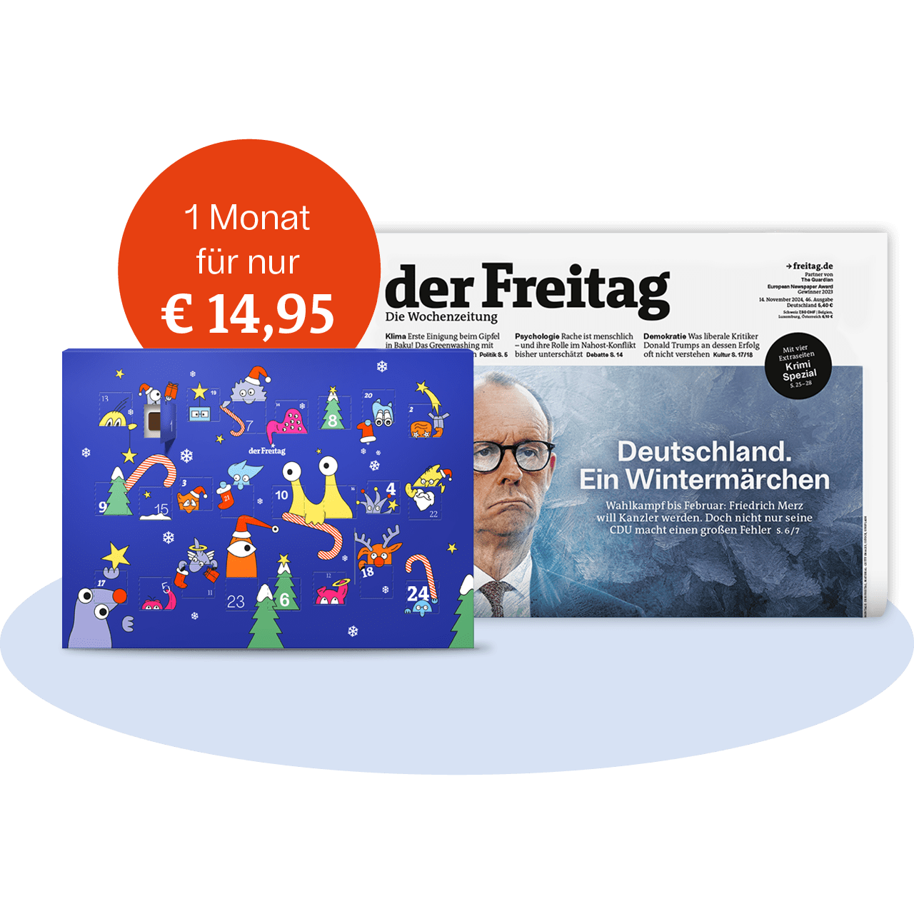 der Freitag im Print-Abo als Eigen- oder Geschenkabo mit limitierten Adventskalender als Geschenk