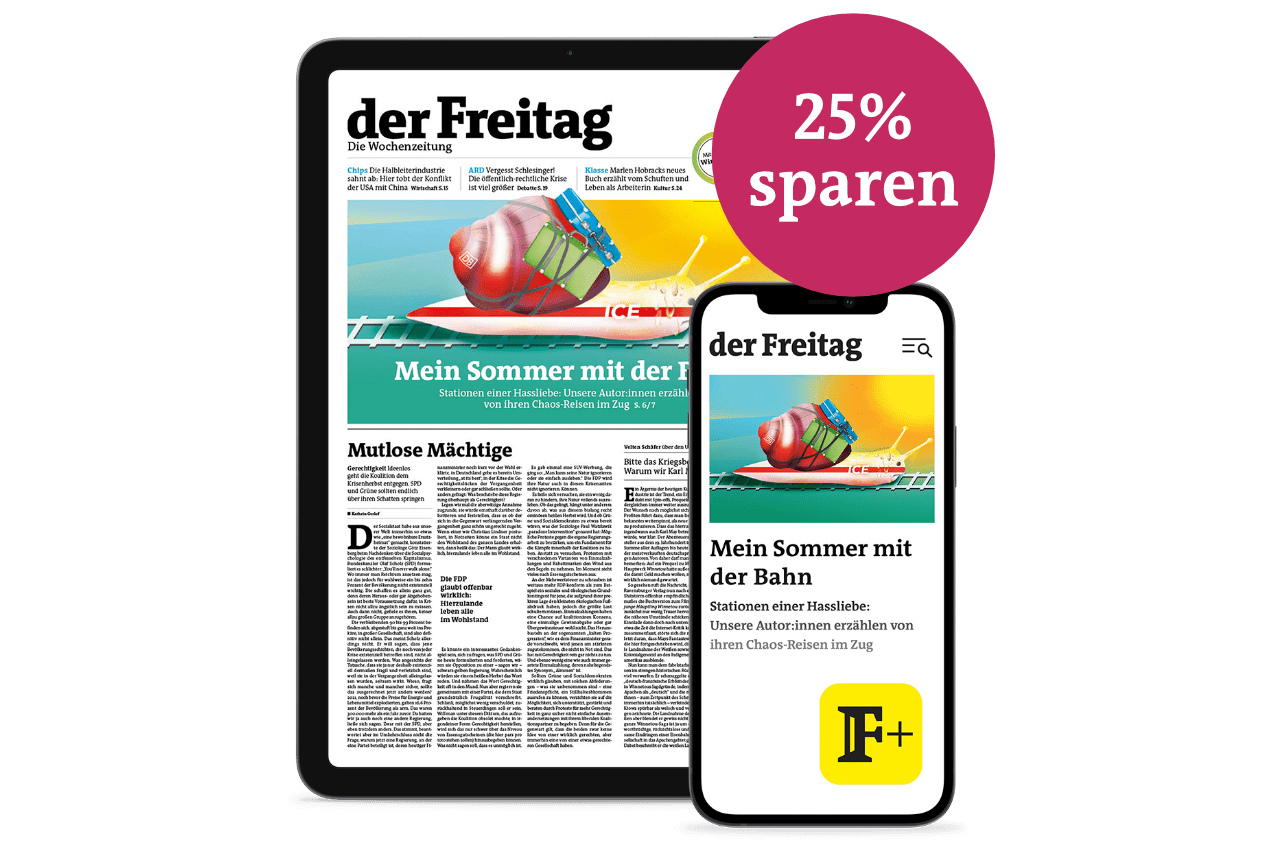 der Freitag - die Wochenzeitung im digitalen Jahresabo: 12 Monate lesen, nur 9 bezahlen und 25% sparen!